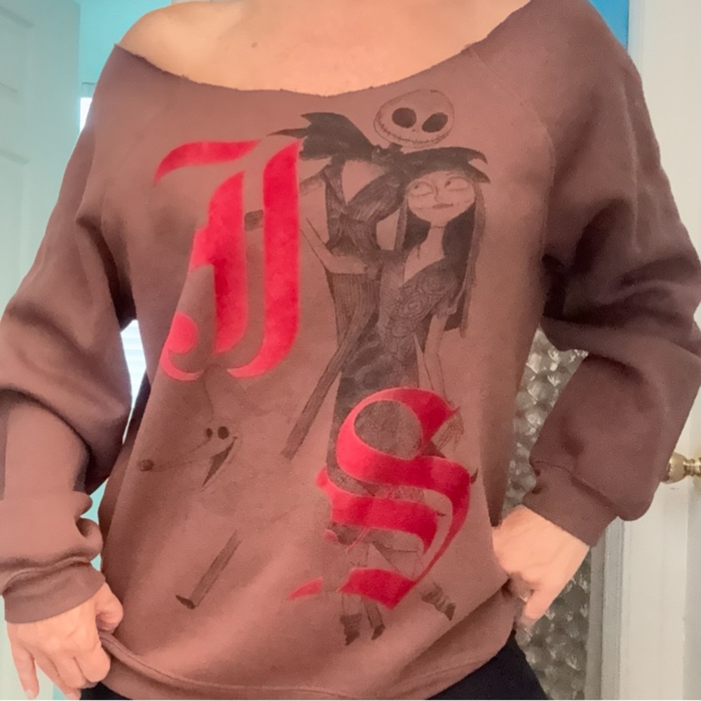 Disney Nightmare Before Christmas Xmas Sally Sweatshirt Red Velvet Letters Sz M